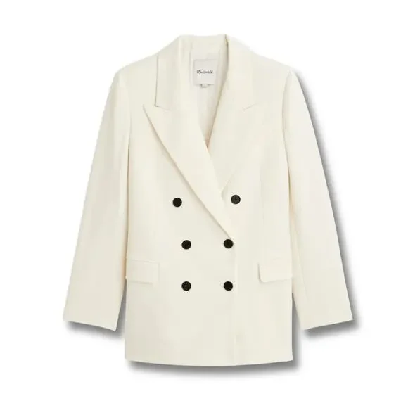 Madewell NWT Tuxedo Blazer Winter White L Double Breasted Ivory Office Timeless - Picture 10 of 11